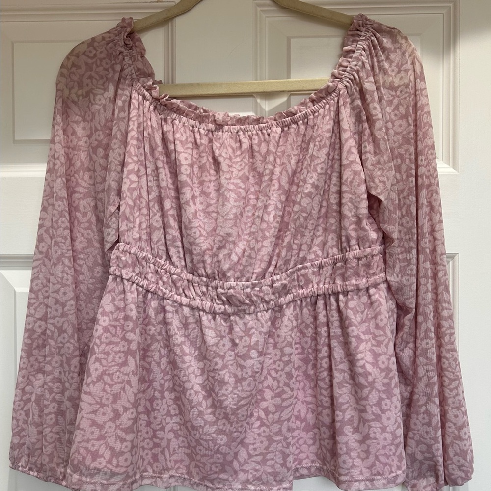 Cute Madison & Berkeley Pink Floral Mesh Knit Off the Shoulder Top Size Large